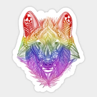 Rainbow Zentangle Wolf Sticker